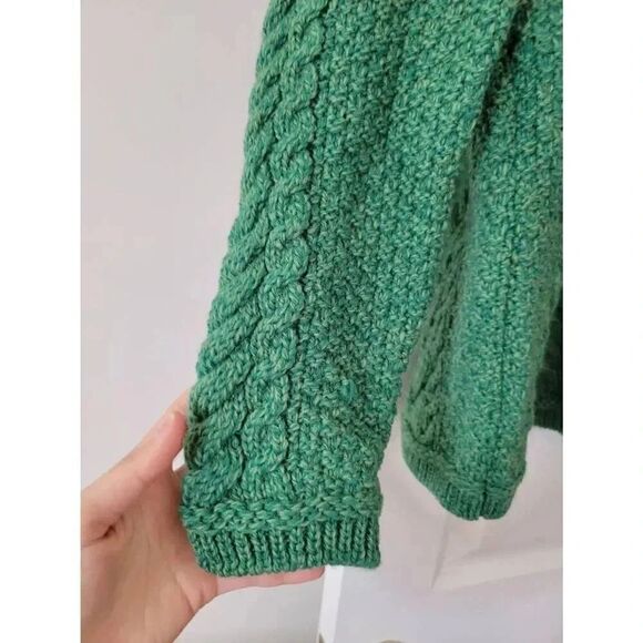 Irelandseye knitwear Primrose A-Line Cable Round Neck Sweater Green Marl L NWT $ - Picture 6 of 8